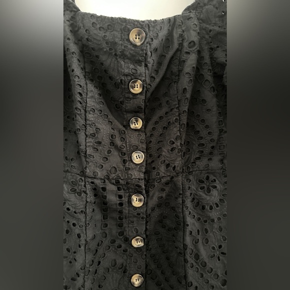 Lucy Paris Puff Sleeve Eyelet Mini Dress Black - Picture 4 of 7